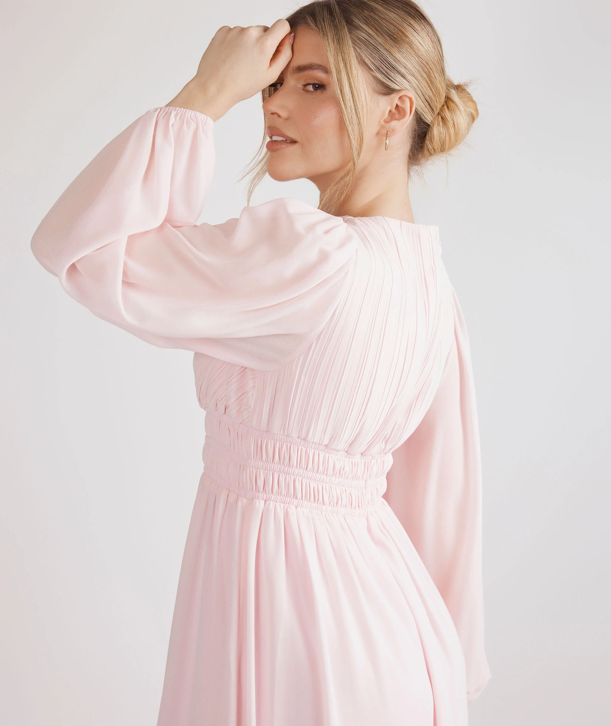 Balloon Sleeve Chiffon Bridesmaid Dress - Pale Pink - Image 2