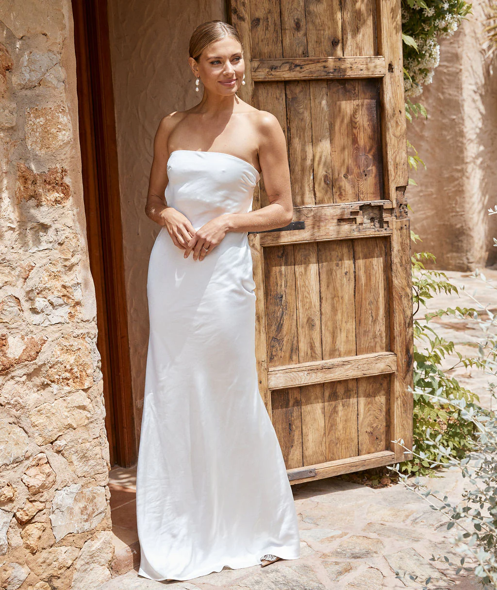 Bandeau Cowl Back Satin Maxi Dress - White - Image 5
