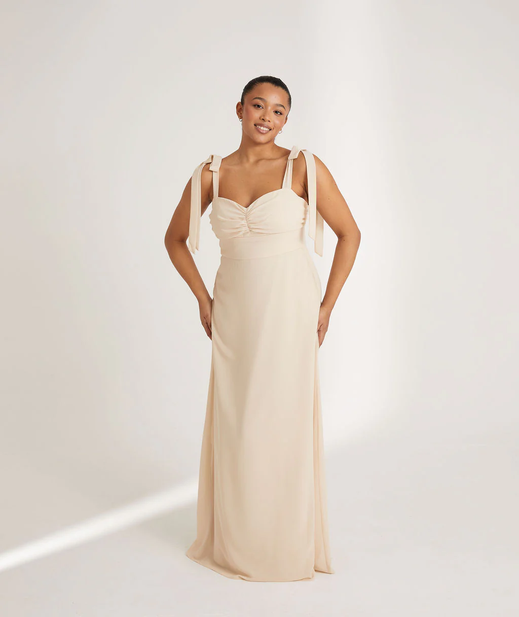 Bow Tie Chiffon Bridesmaid Dress - Butter Cream - Image 4