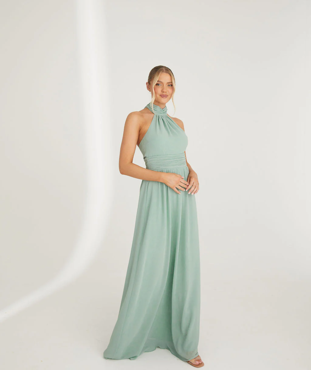 Halter Neck Chiffon Bridesmaid Dress - Sage