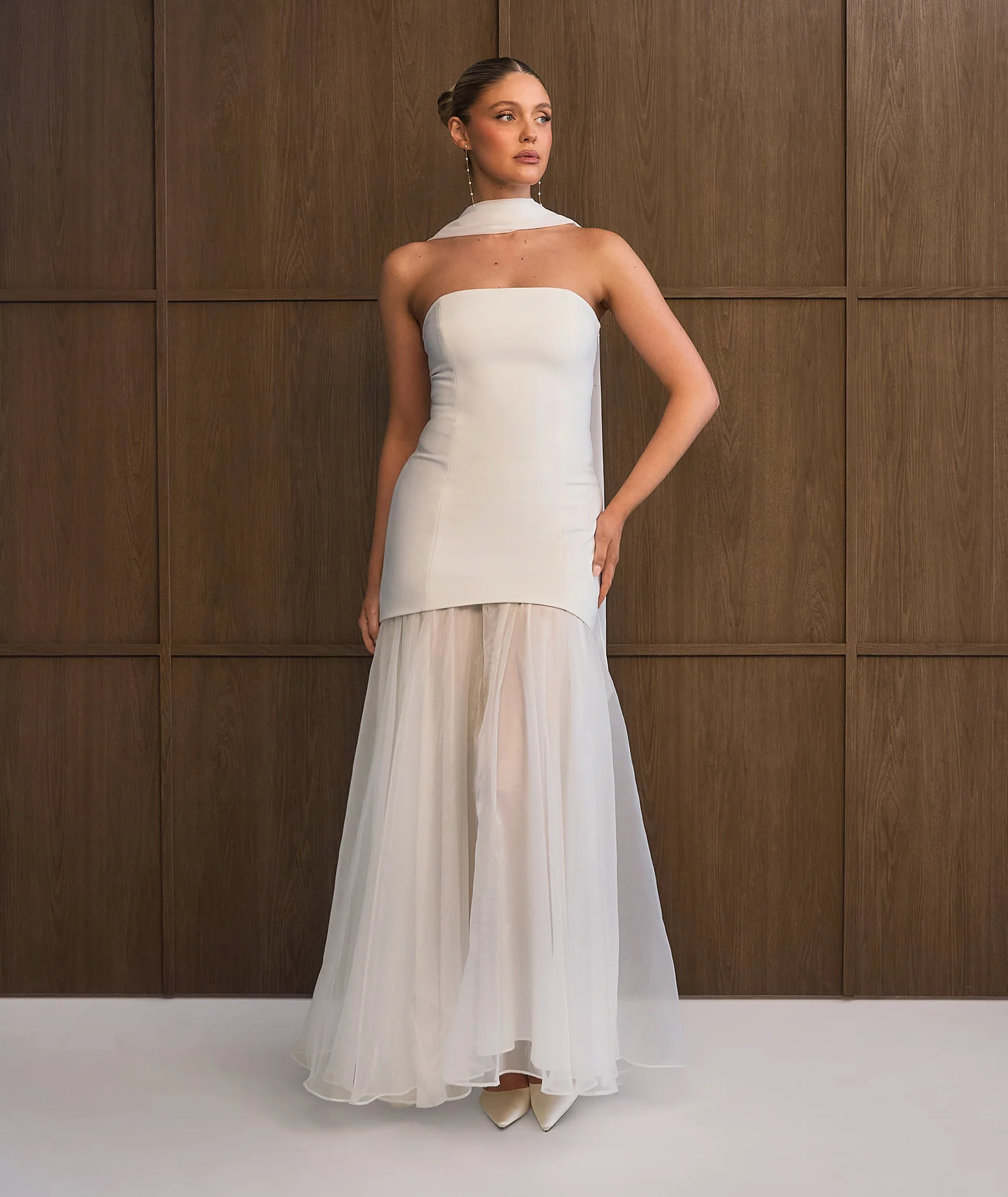 Pearl Chiffon Neck Scarf - White - Image 3