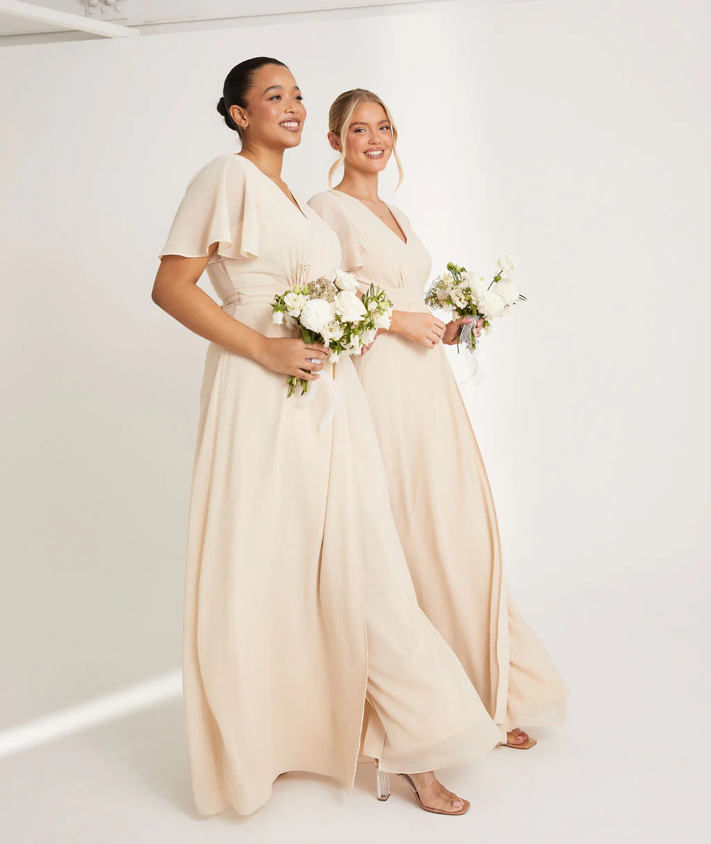 Wrap Tie Chiffon Bridesmaid Dress - Butter Cream